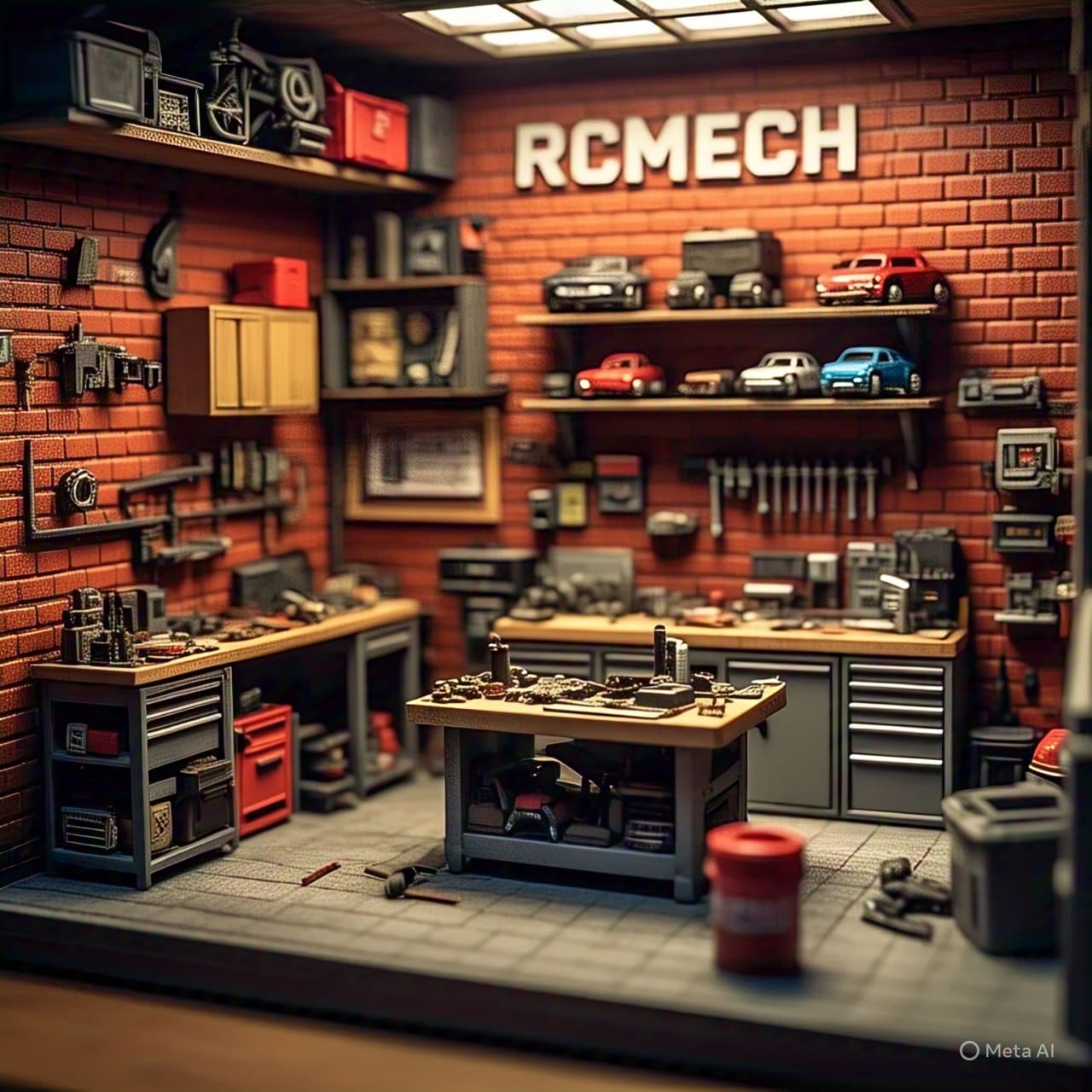 1 64 garage diaroma with red brick walls -Rc Mech