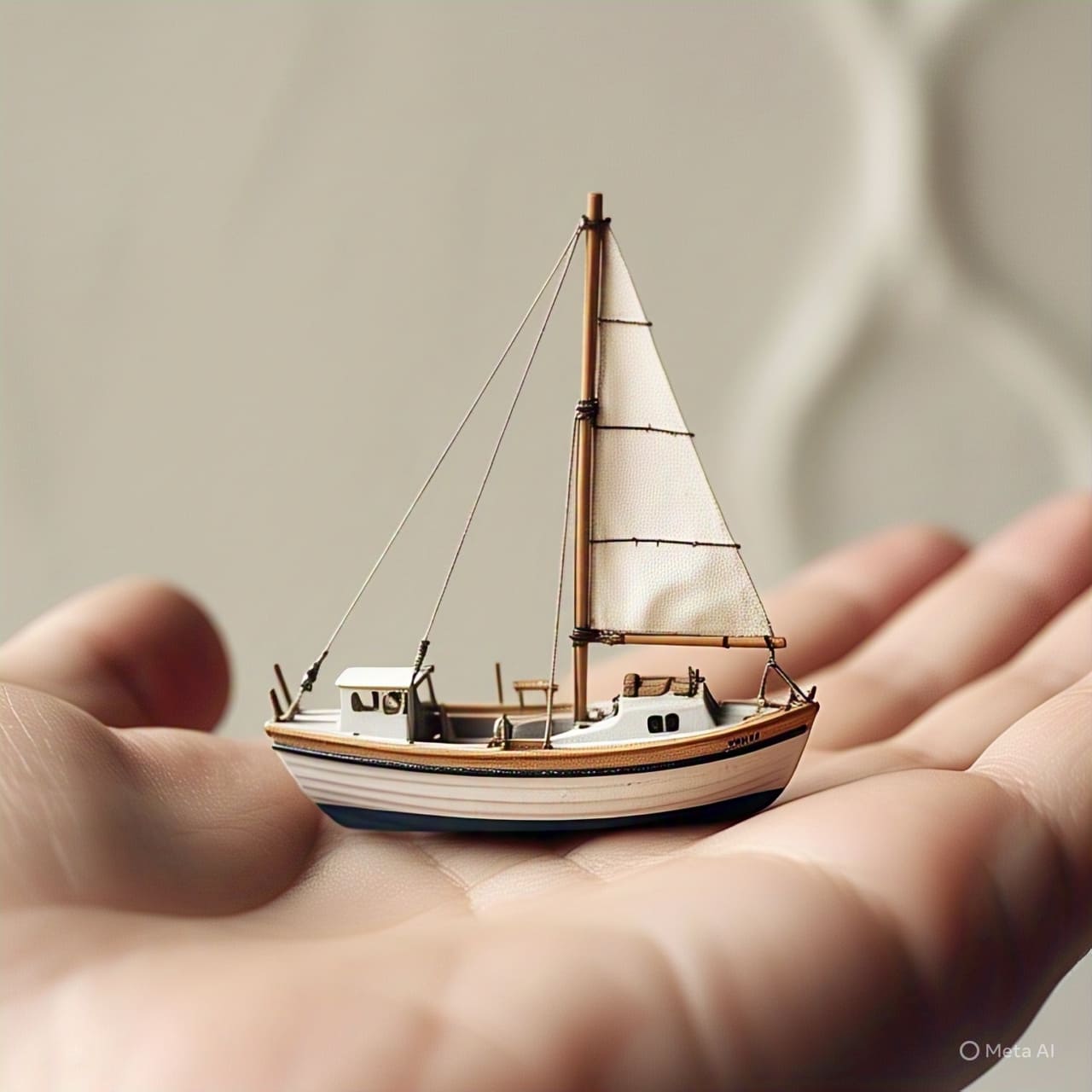 a aminiature white fishing boat in palm -Rc Mech