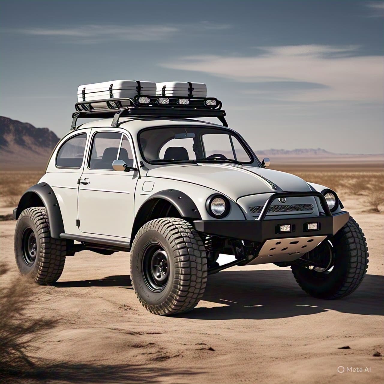 white metal coloured offrod beetle car with 2 -Rc Mech
