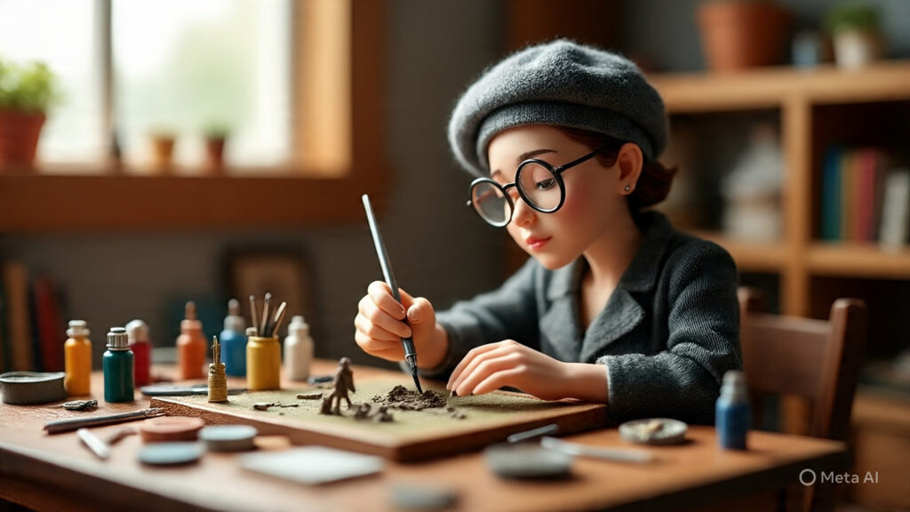 create an image of a miniature artist -Rc Mech